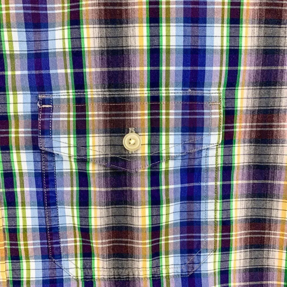 Banana Republic Shirt Mens Large Blue Brown Plaid Business‎ Casual Outdoor Camp